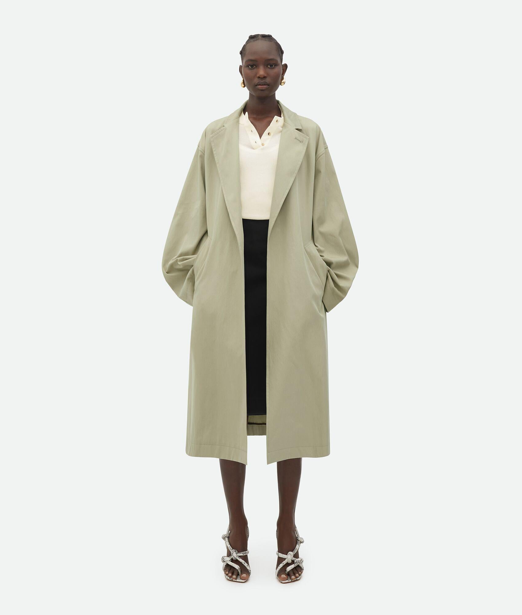 BOTTEGA VENETA Travertin beige Baumwolle 2023 OVERSIZED TWILL Mantel Jacke 38 XS im Angebot 2