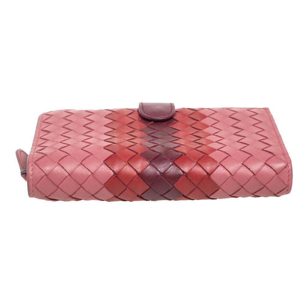 Pink Bottega Veneta Tri Color Intrecciato Leather French Flap Wallet