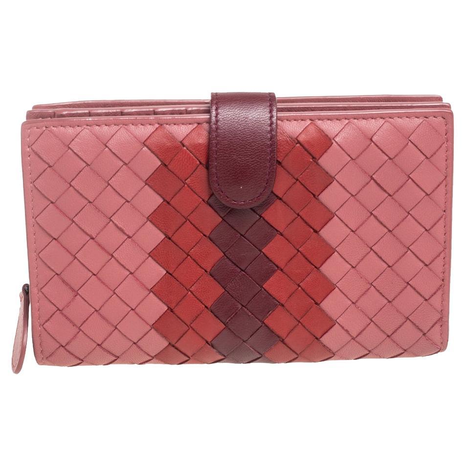 Bottega Veneta Tri Color Intrecciato Leather French Flap Wallet