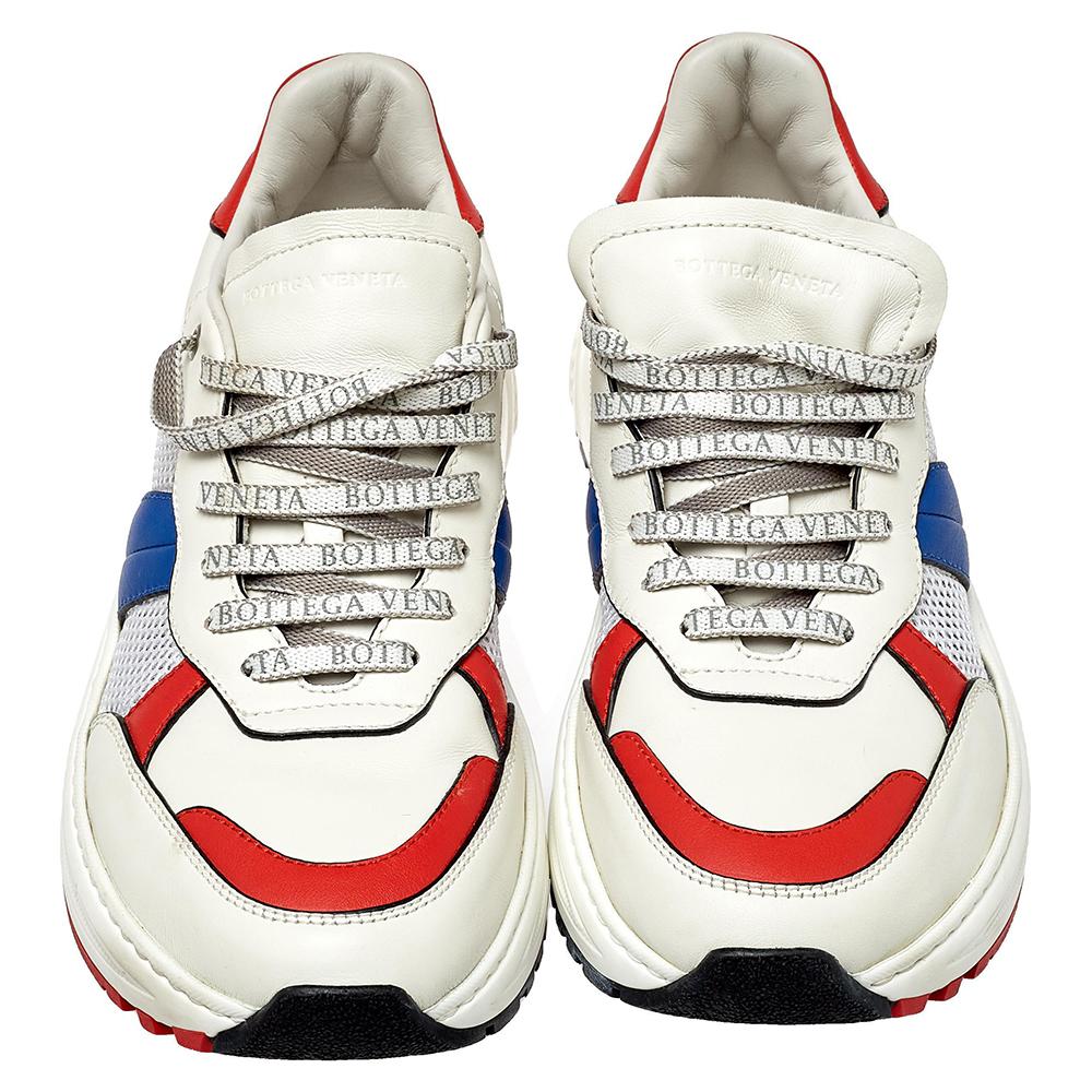 Bottega Veneta Tricolor Mesh und Leder Speedster Turnschuhe Größe 43,5 (Grau)
