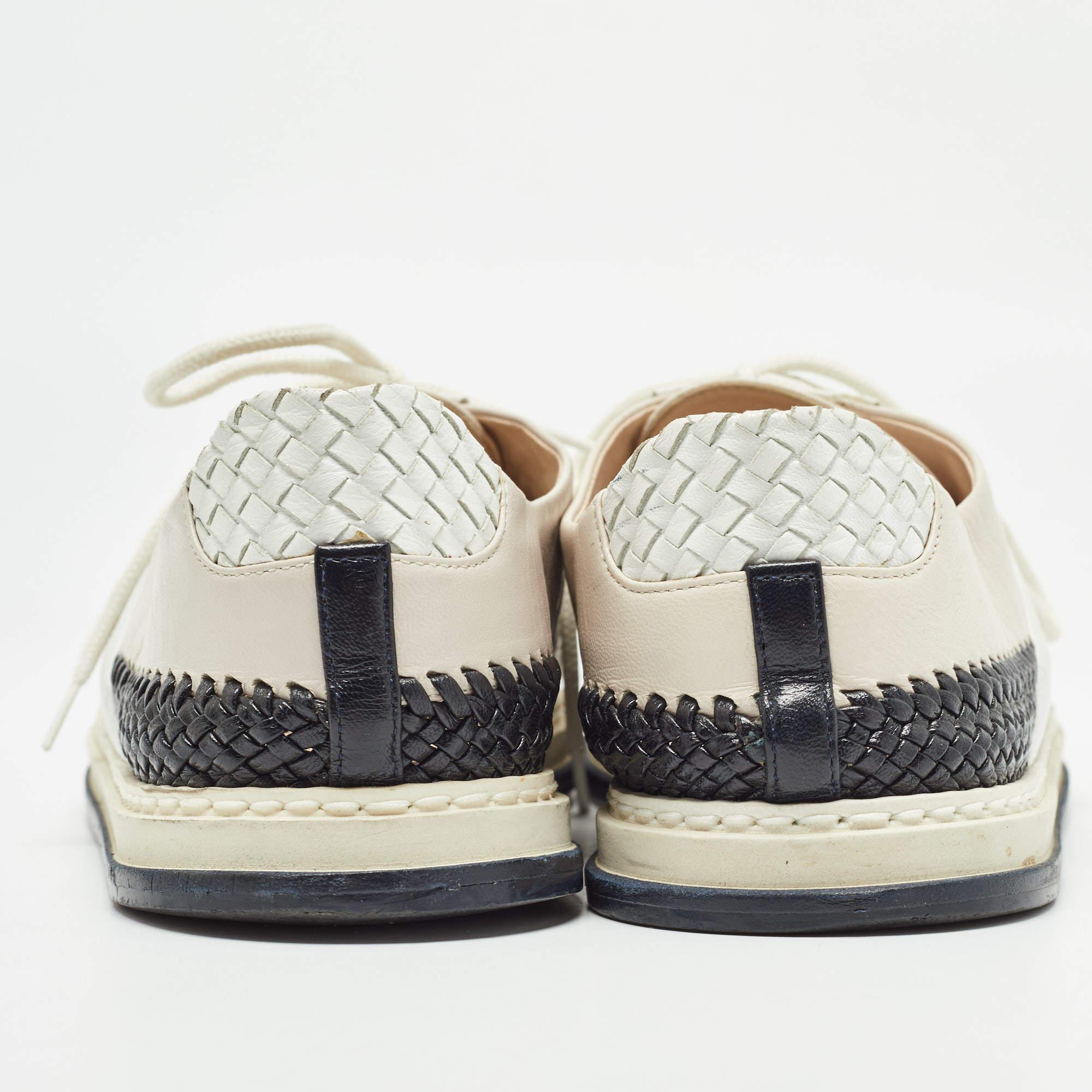 Donna Bottega Veneta Tricolor Woven Leather and Leather Lace UpSneakers Taglia 37 in vendita