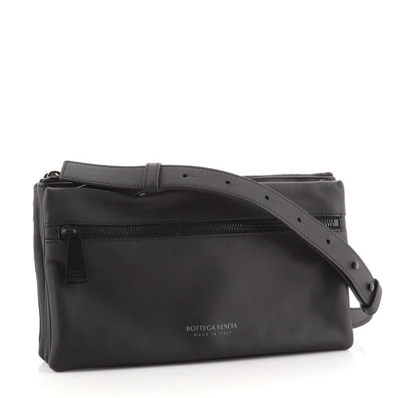 Black Bottega Veneta Triple Pouch Messenger Bag Leather Small