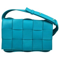 Used Bottega Veneta Turquoise Cassette Leather Crossbody Bag 