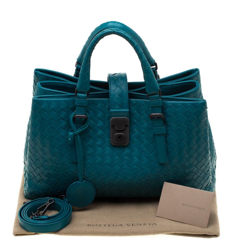 Bottega Veneta Turquoise Intrecciato Leather Small Roma Tote 4