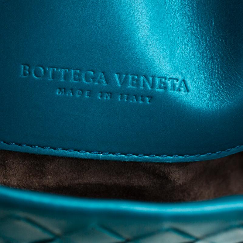 Blue Bottega Veneta Turquoise Intrecciato Leather Small Roma Tote