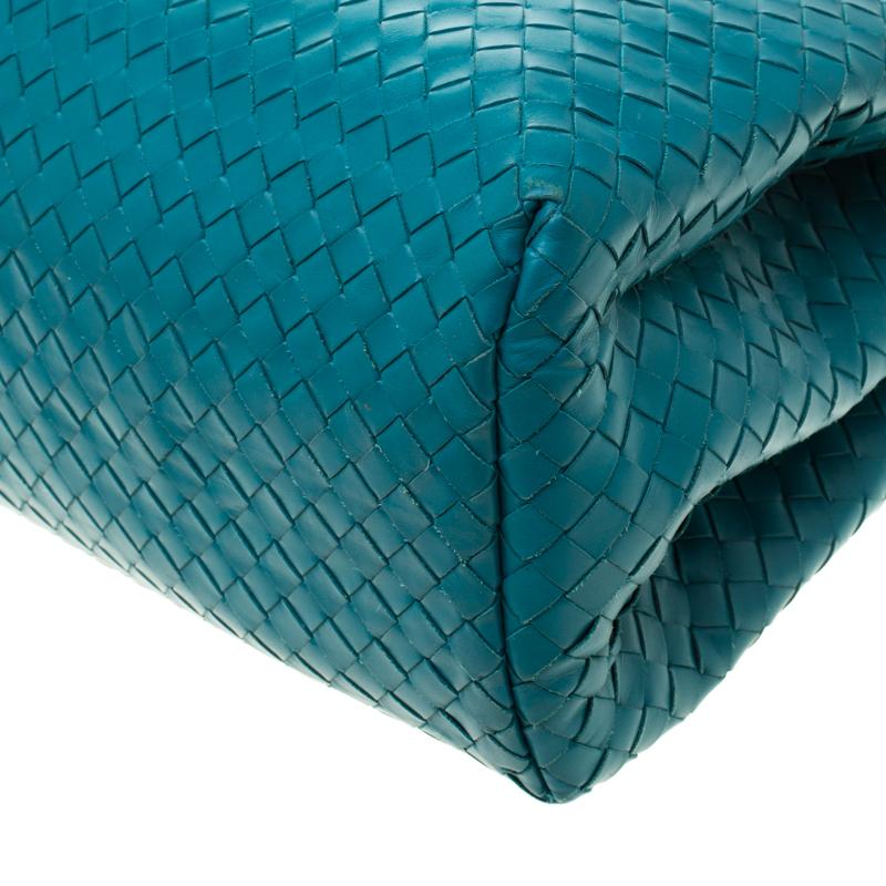 Women's Bottega Veneta Turquoise Intrecciato Leather Small Roma Tote