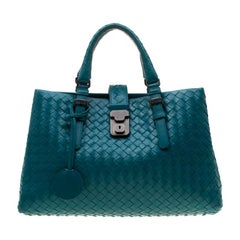 Bottega Veneta Turquoise Intrecciato Leather Small Roma Tote