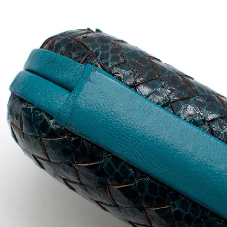 Bottega Veneta Turquoise Intrecciato Leather and Snakeskin Knot Clutch ...