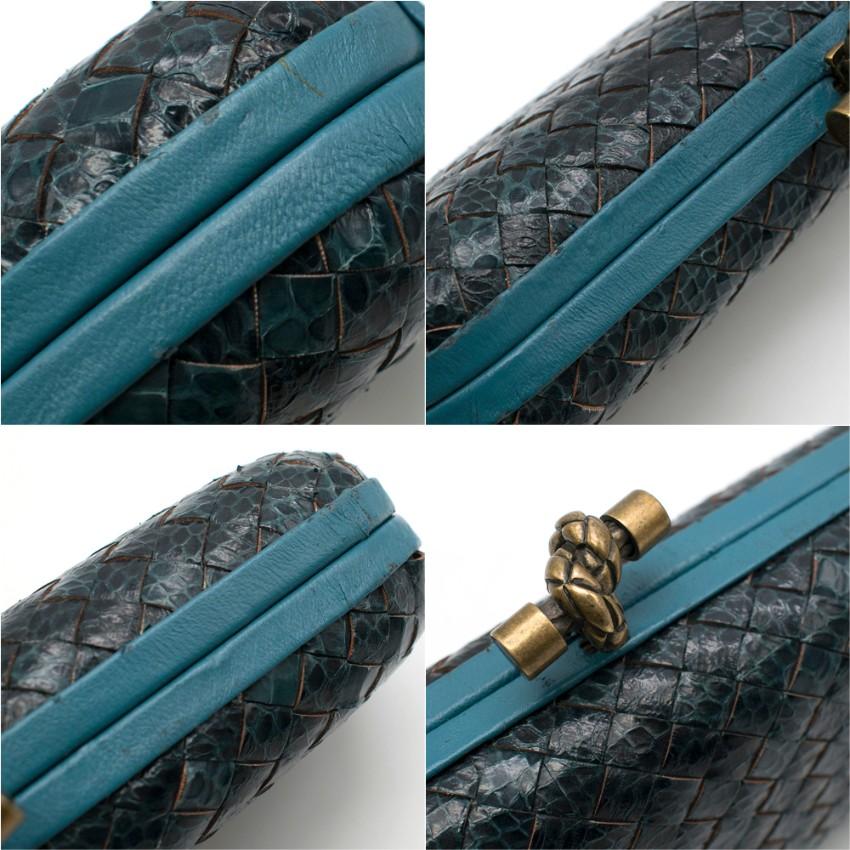 Women's Bottega Veneta Turquoise Intrecciato Leather & Snakeskin Knot Clutch