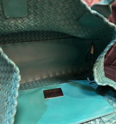 Bottega Veneta Turquoise Large Woven Cabat Tote