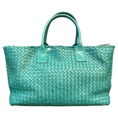 Bottega Veneta Turquoise Large Woven Cabat Tote