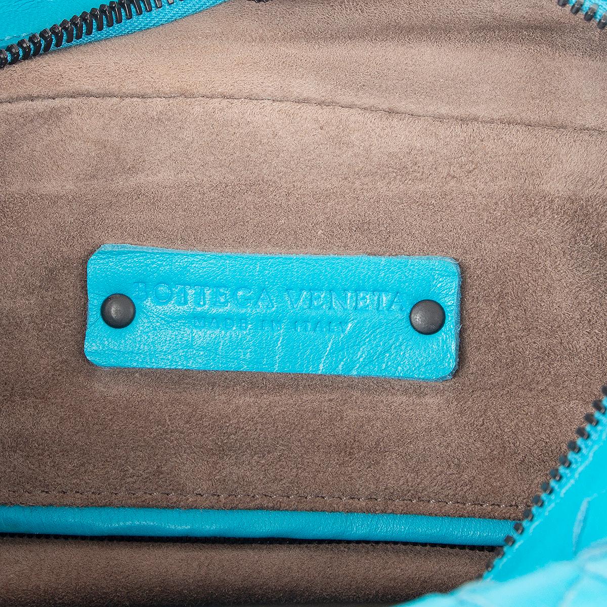 BOTTEGA VENETA turquoise leather & Karung Intrecciato Tote Bag 1