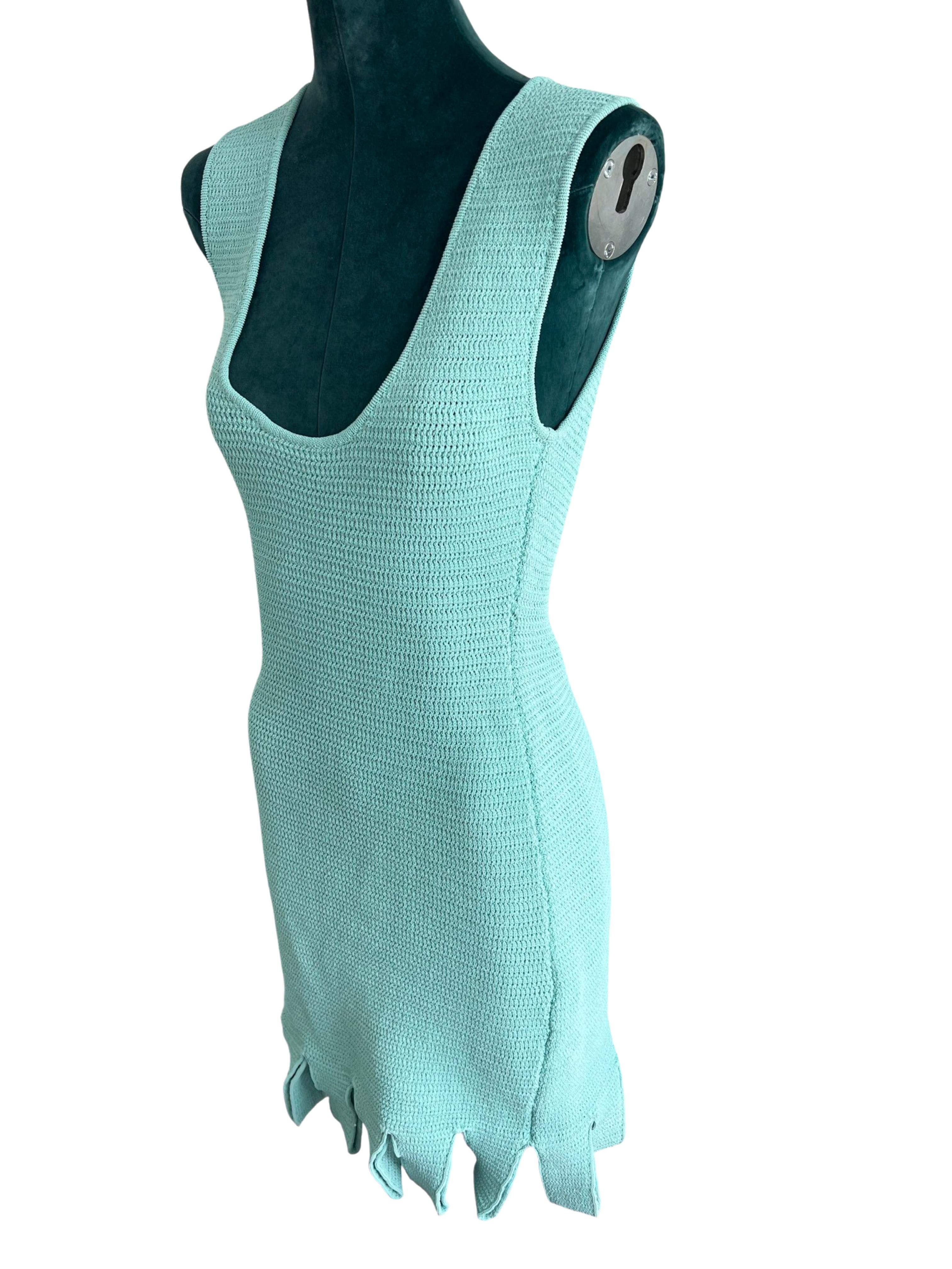 Bottega Veneta Turquoise  Racked Rib Knit Dress and Jacket size S  In Excellent Condition For Sale In Toronto, CA