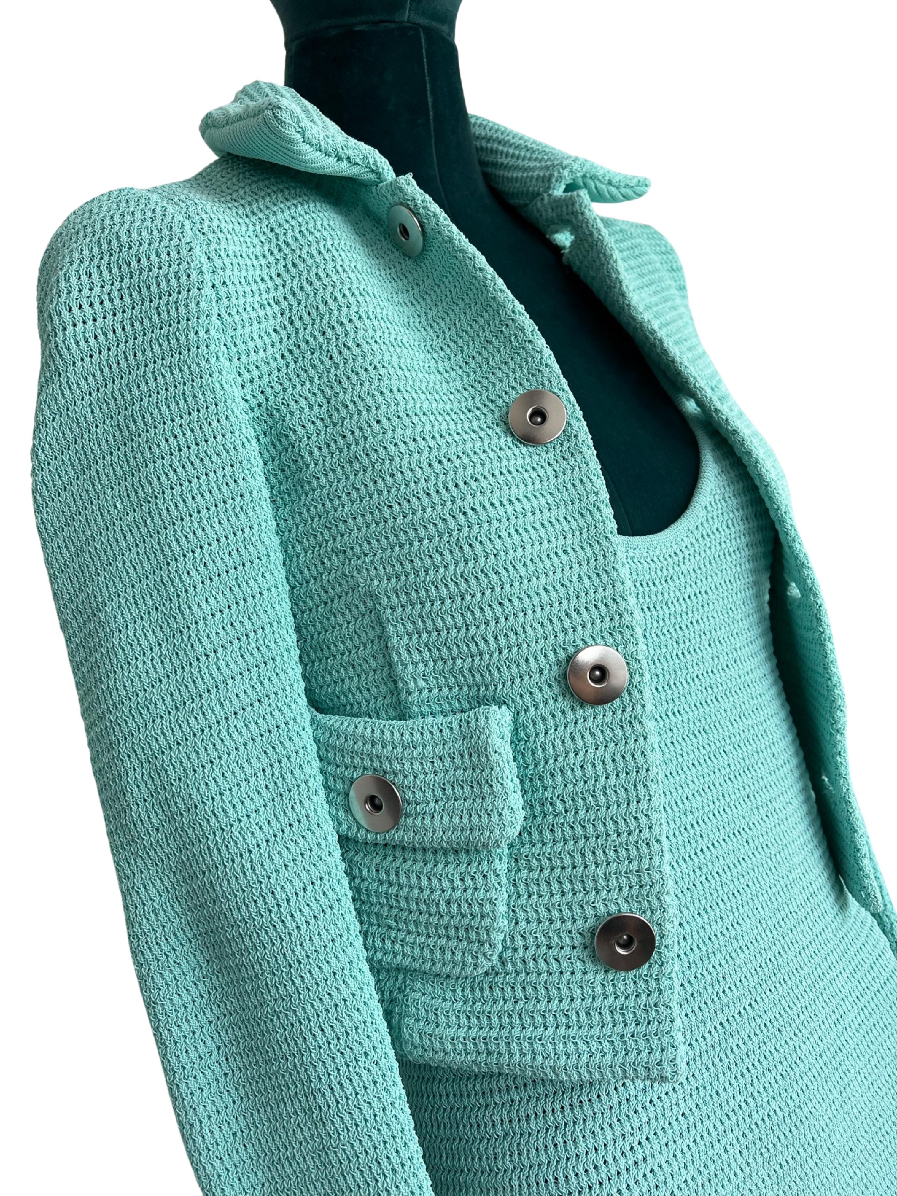 Bottega Veneta - Turquoise  Robe et veste en maille côtelée superposée, taille S  en vente 3
