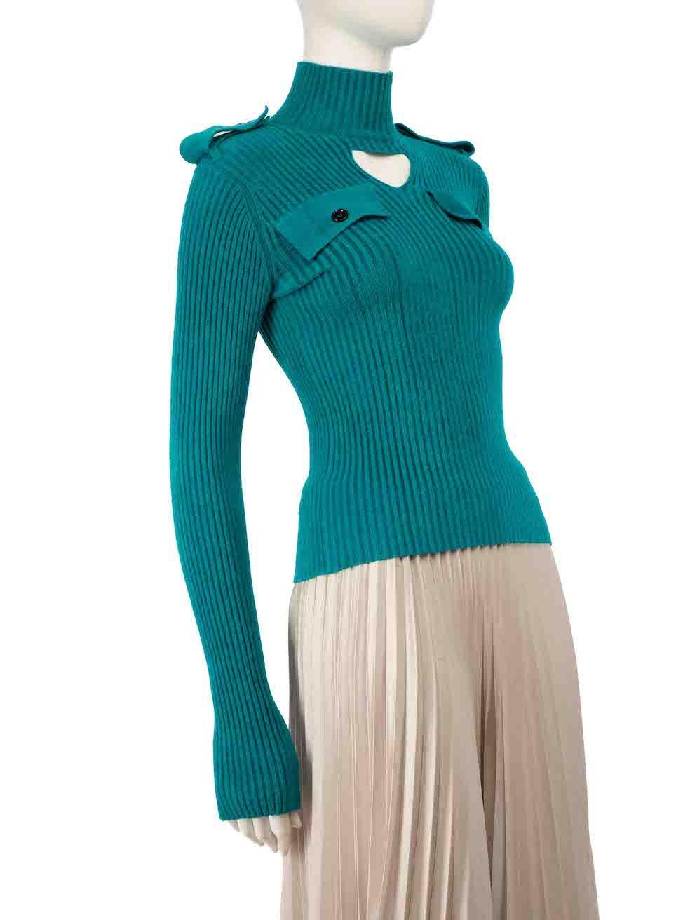 CONDITION is Very good. Hardly any visible wear to jumper is evident on this used Bottega Veneta designer resale item.
 
 
 
 Details
 
 
 Turquoise
 
 Viscose
 
 Long sleeves jumper
 
 Ribbed knitted and stretchy
 
 Uniform style
 
 Velour