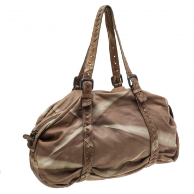 Marron Bottega Veneta - Sacoche en cuir Intrecciato bicolore en vente