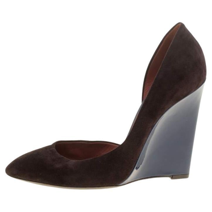 Bottega Veneta Two Tone Suede and Patent Leather Cut Out Wedge Pumps Size 38.5