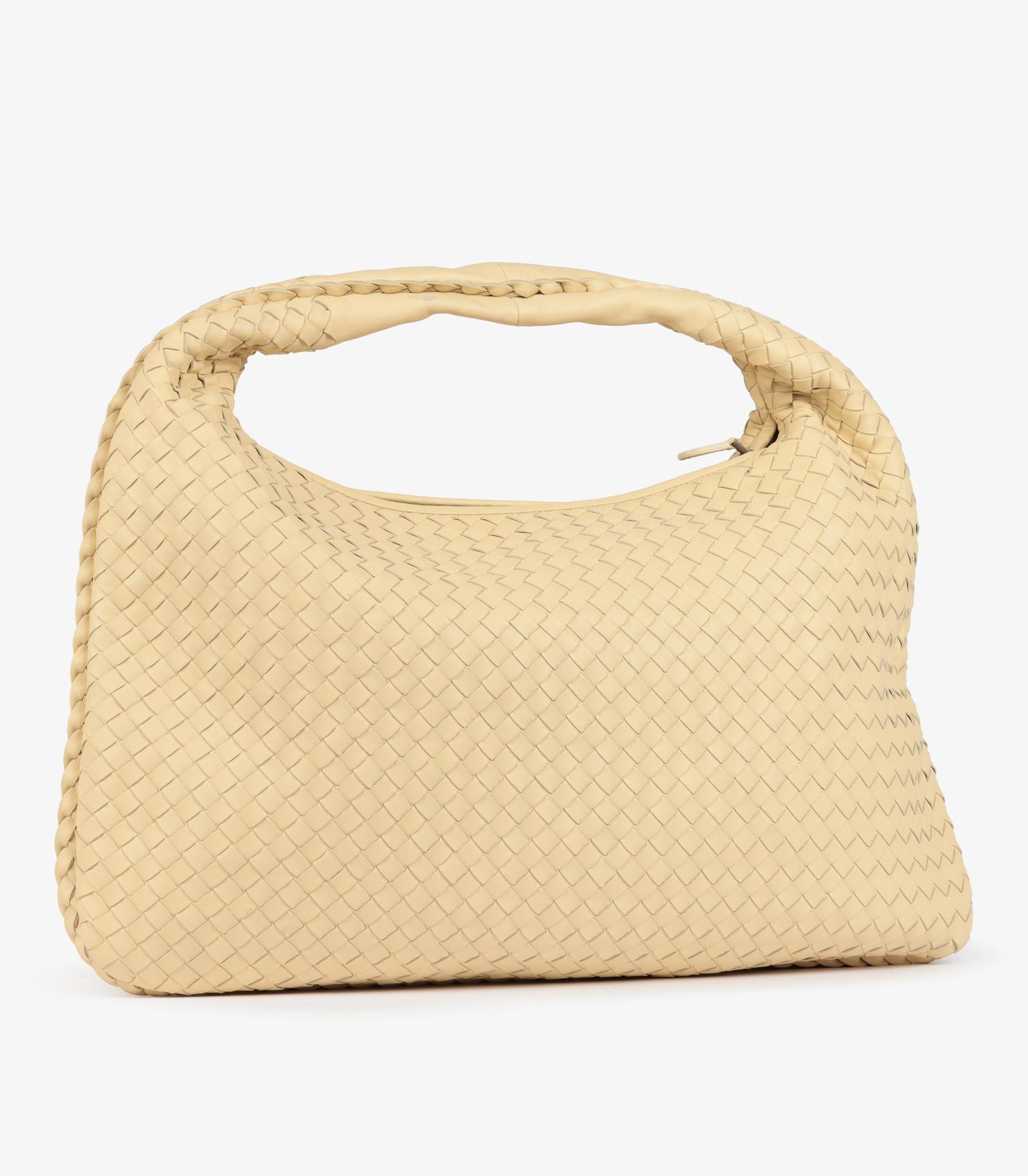 Beige Bottega Veneta Vanilla Intrecciato Woven Nappa Leather Large Hobo Bag en vente