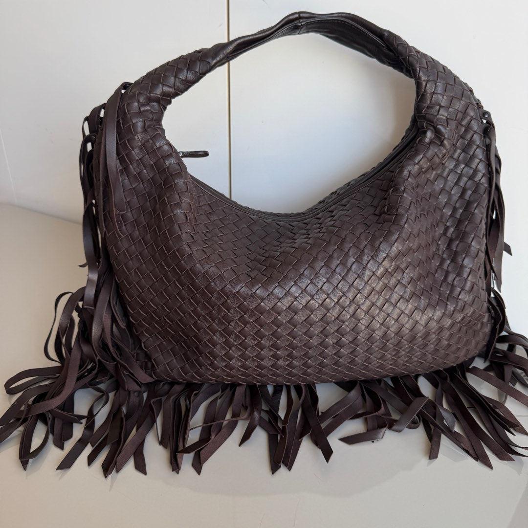 Bottega Veneta Veneta Fringed Hobo Large Black 47cm Lambskin Leather
 These are professional photos of the actual bag.
 This Bottega Veneta Veneta Bag is an exceptional piece of luxury, crafted from iconic lambskin leather with the instantly