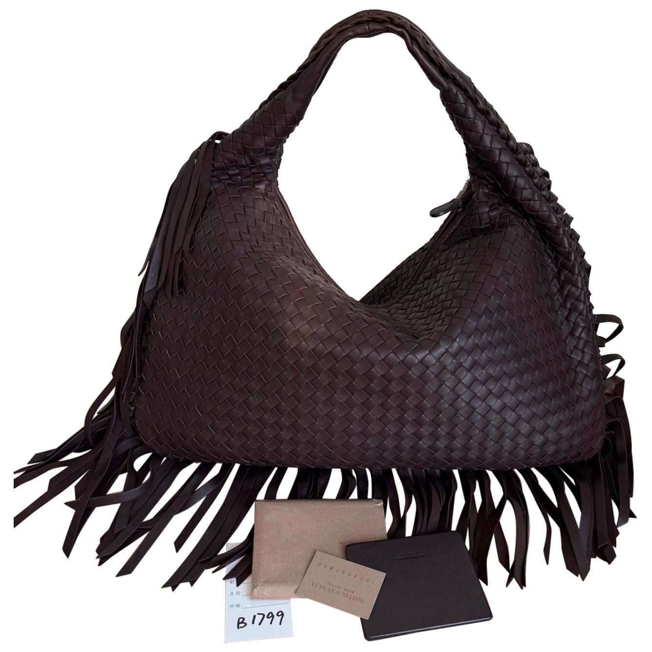 Bottega Veneta Veneta Fringed Hobo Large Black 47cm Lambskin Leather For Sale