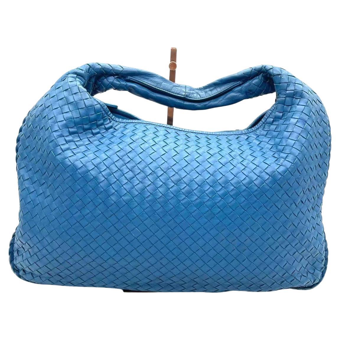 Bottega Veneta Veneta Hobo Blue Navy Intreciatto Leather Bag Large 47cm