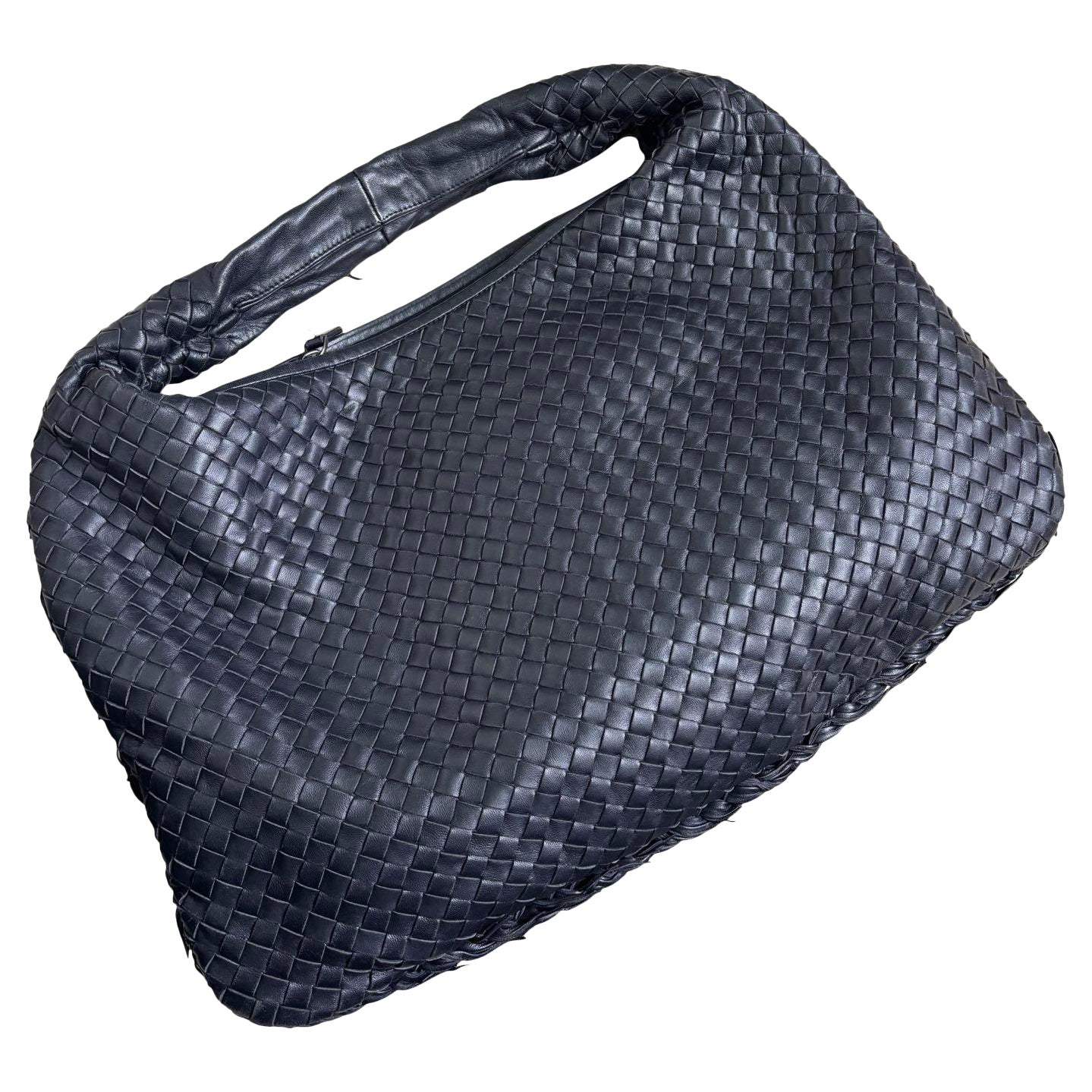 Bottega Veneta Veneta Hobo Dark Navy Intreciatto Leather Bag Large 45cm For Sale