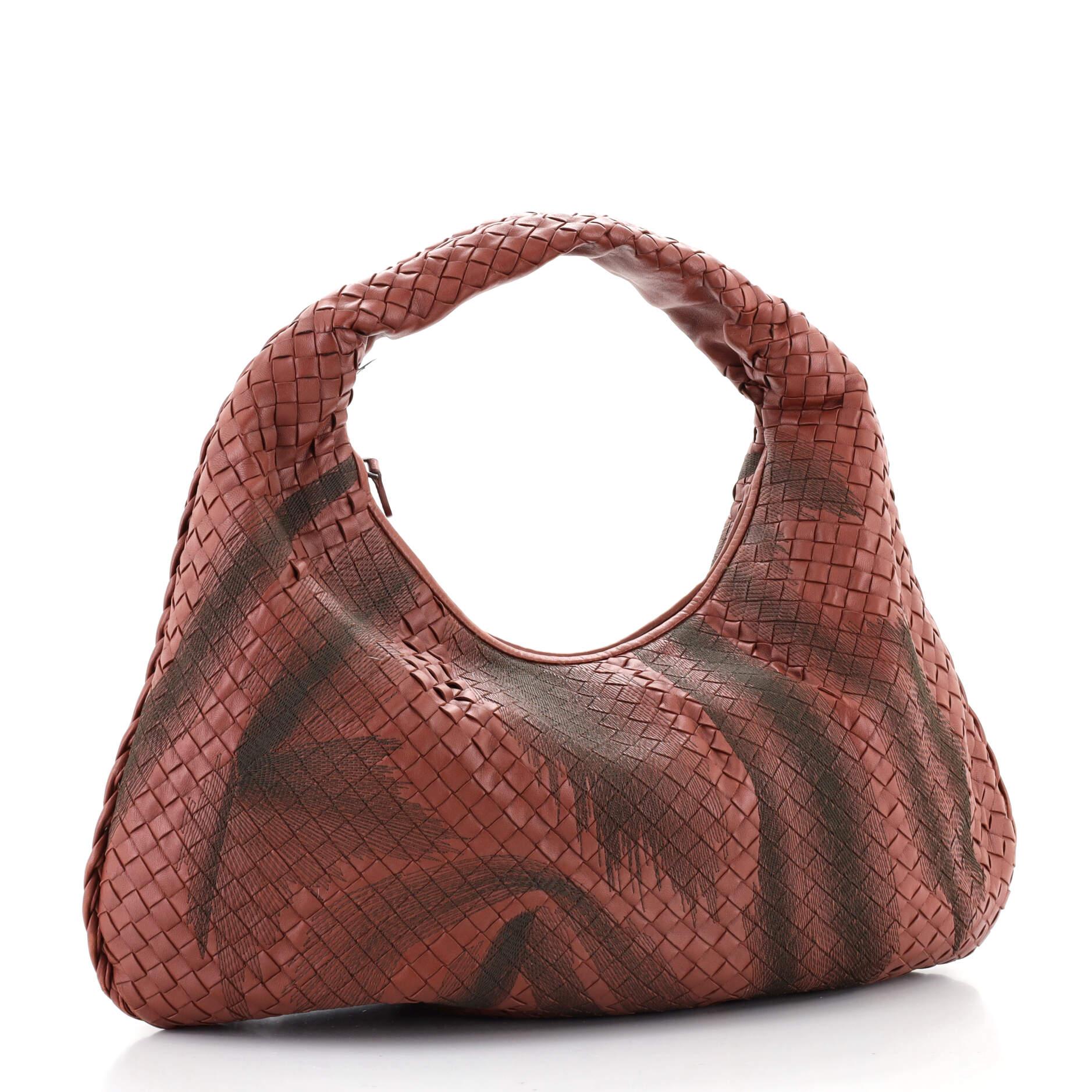 Brown Bottega Veneta Veneta Hobo Embroidered Intrecciato Nappa Large