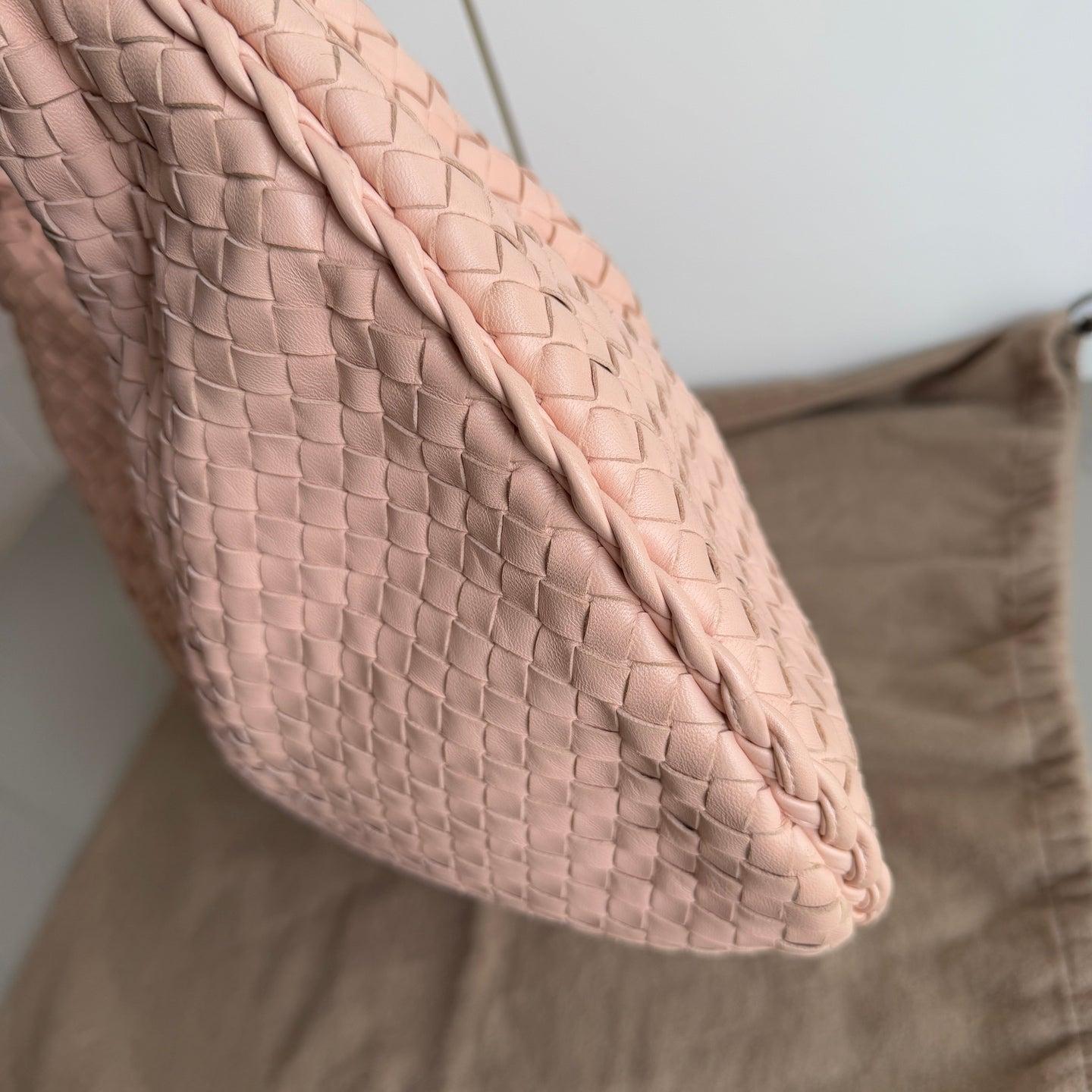Beige Bottega Veneta Veneta Hobo Intrecciato Almond Pink Intrecciato Leather Bag 48cm