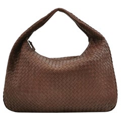Bottega Veneta Veneta Hobo Intrecciato Chocolate Brown Medium Lambskin Leather
