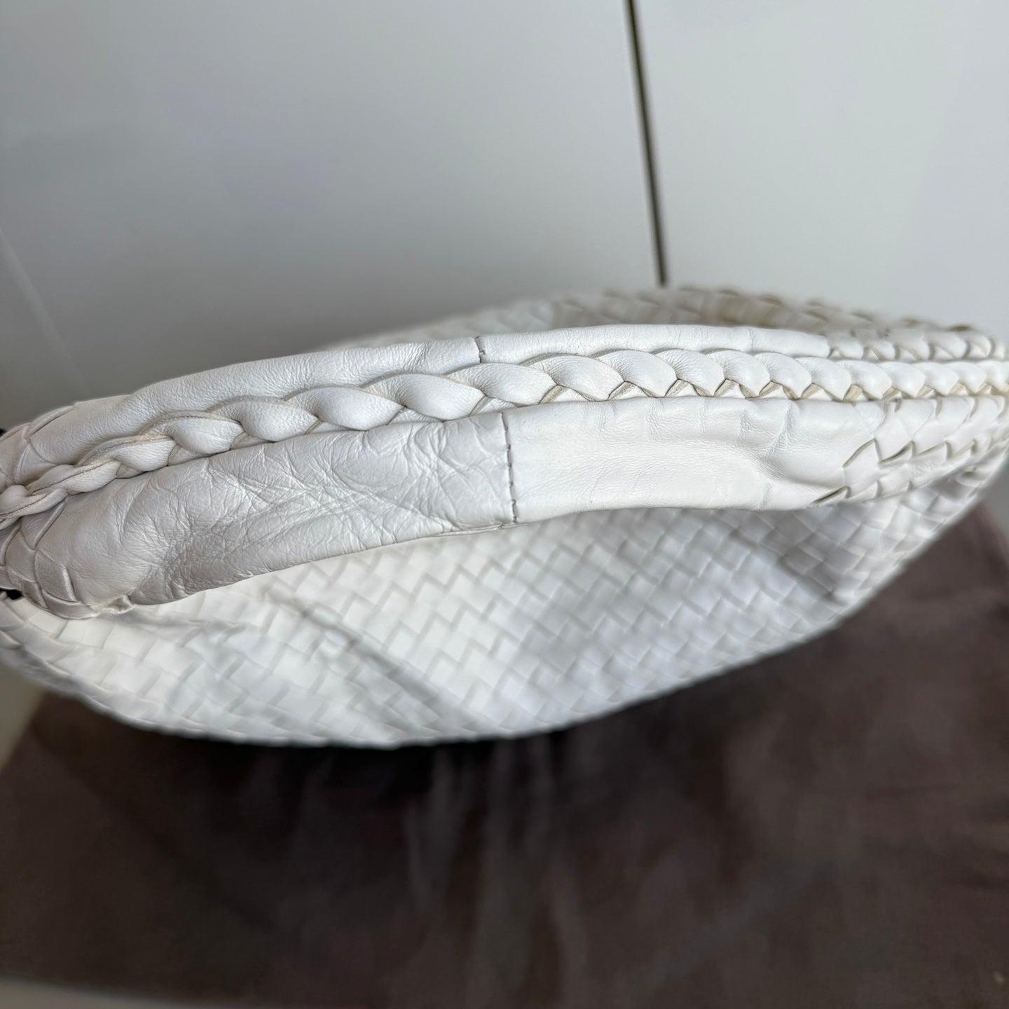 Gray Bottega Veneta Veneta Hobo Intrecciato White Nappa Leather Medium 40cm