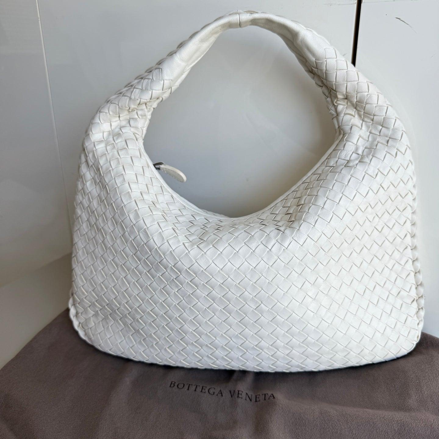 Women's Bottega Veneta Veneta Hobo Intrecciato White Nappa Leather Medium 40cm