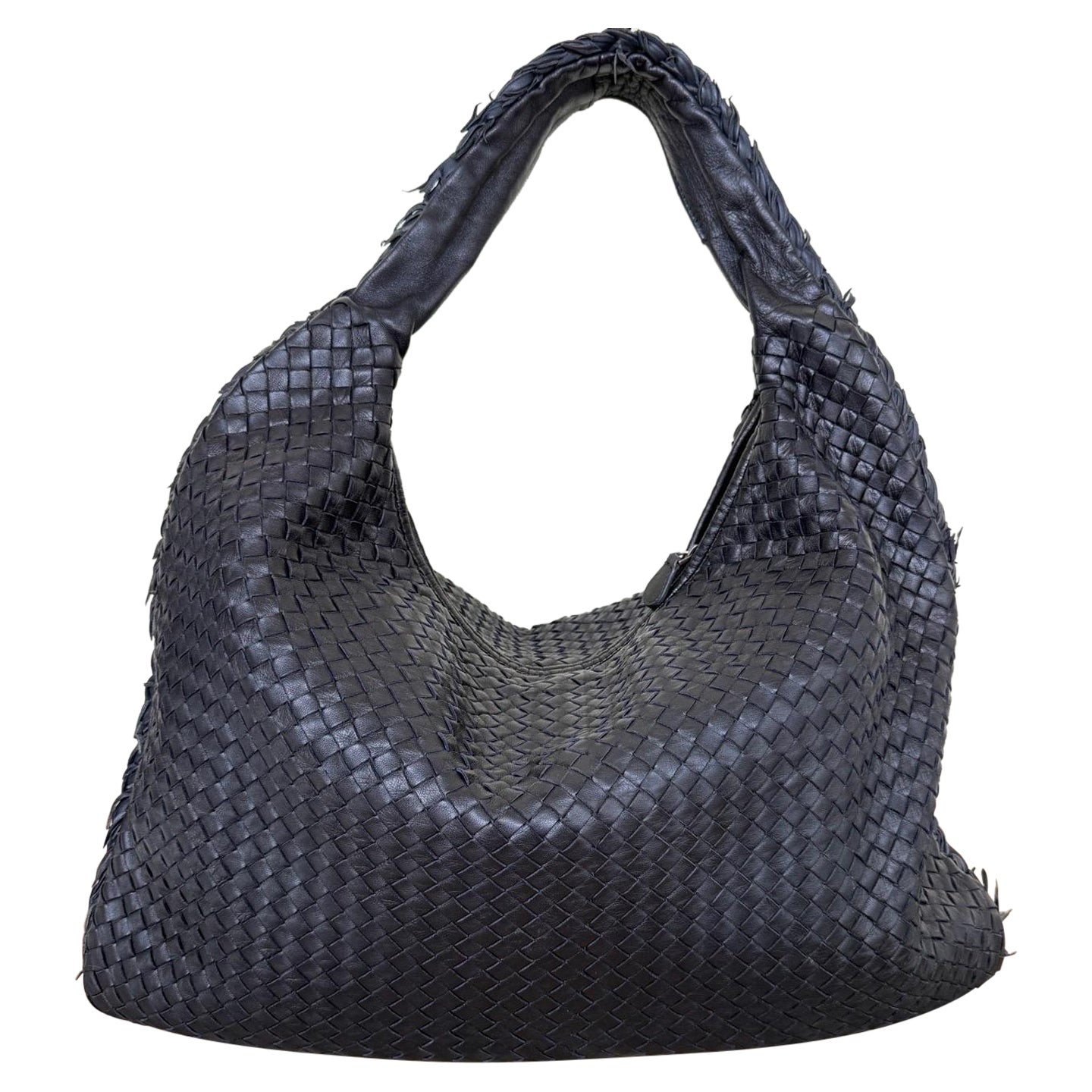 Bottega Veneta Hobo Maxi Noir Franges minuscules Cuir 51cm en vente