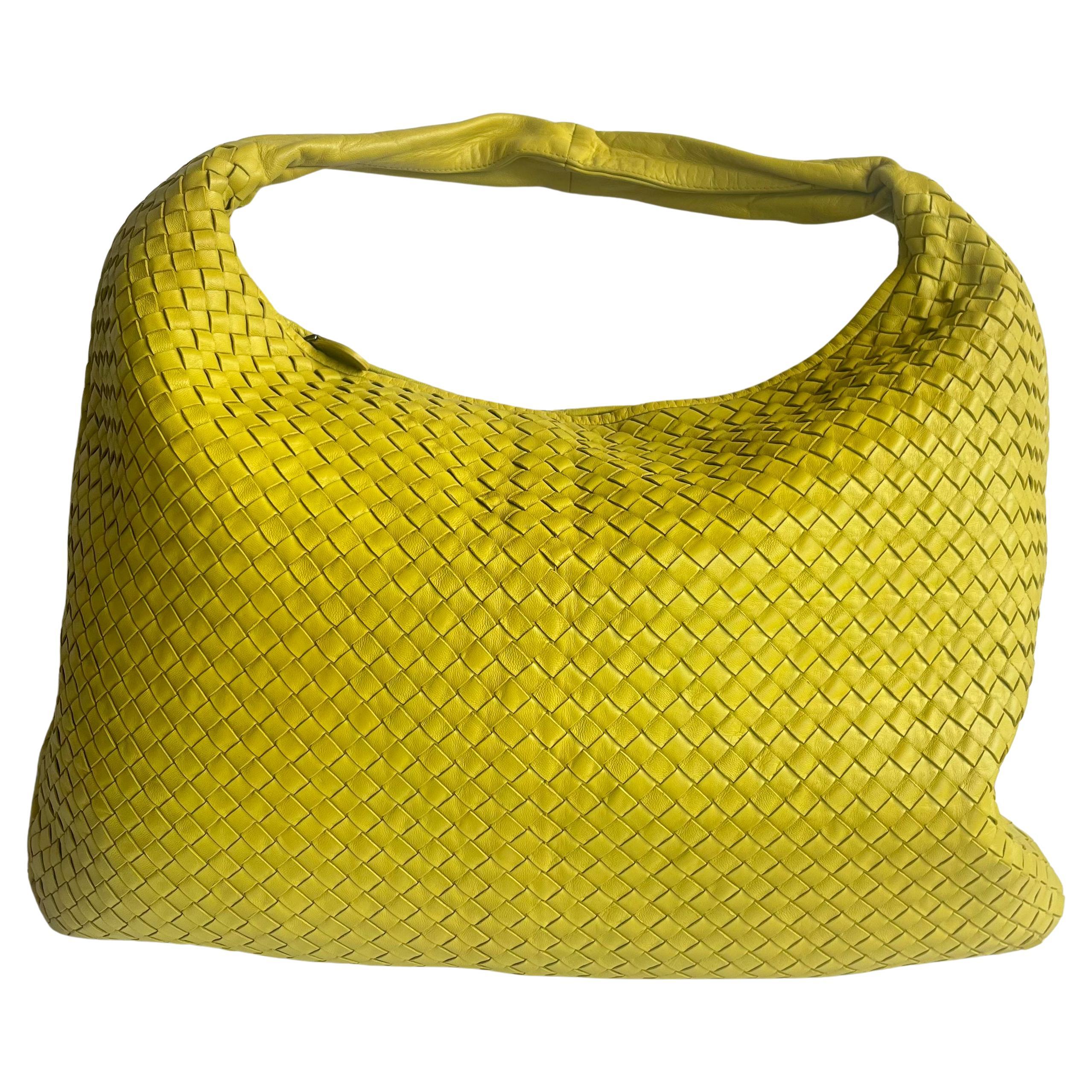 Bottega Veneta Veneta Hobo Maxi Yellow Intrecciato Leather Bag 54cm