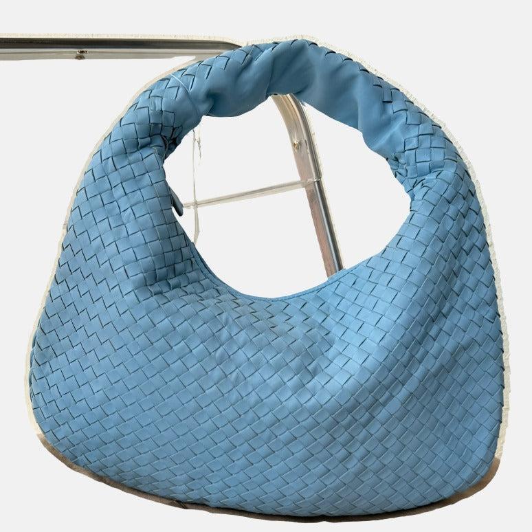 Bottega Veneta Veneta Hobo Medium Baby Blue Intrecciato Leather Bag 43cm
These are professional photos of the actual bag.
  This Bottega Veneta Veneta Bag is an exceptional piece of luxury, crafted from iconic lambskin leather with the instantly