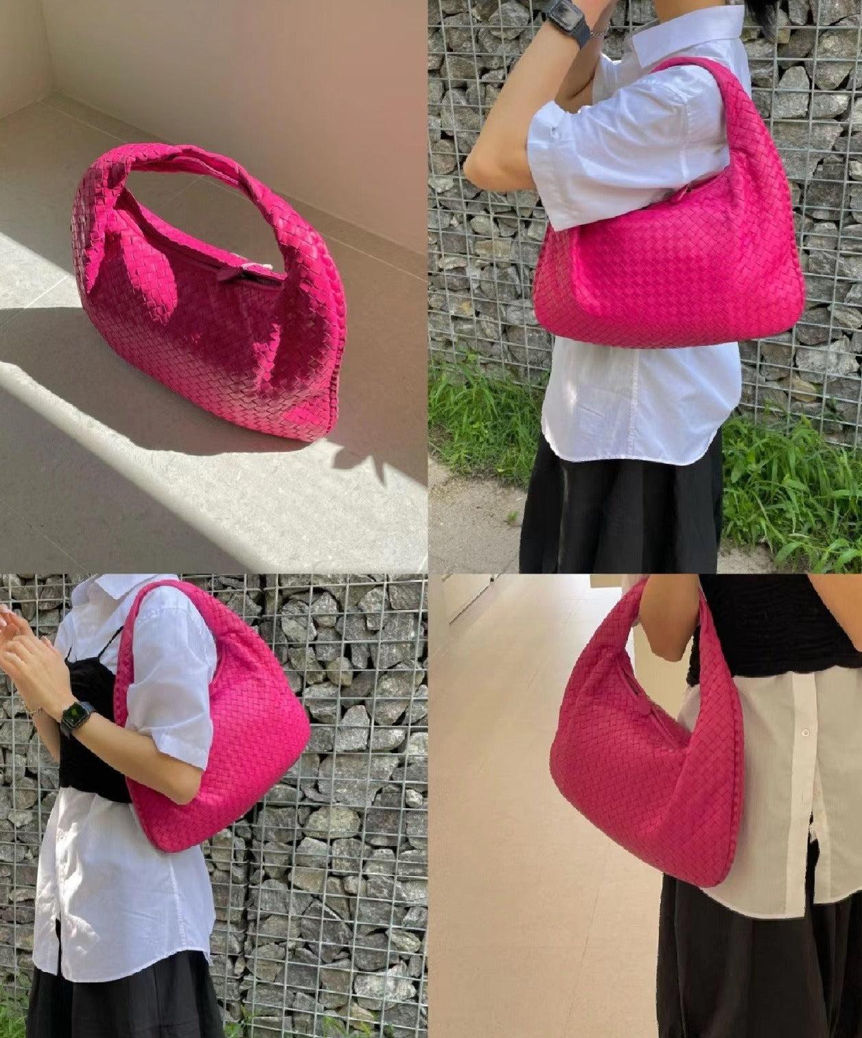 Bottega Veneta Veneta Hobo Medium Fuchsia Intrecciato Leather Bag 40cm These are professional photos of the actual bag offered by Luxbags. This Bottega Veneta Veneta Bag is an exceptional piece of luxury, crafted from iconic lambskin leather with