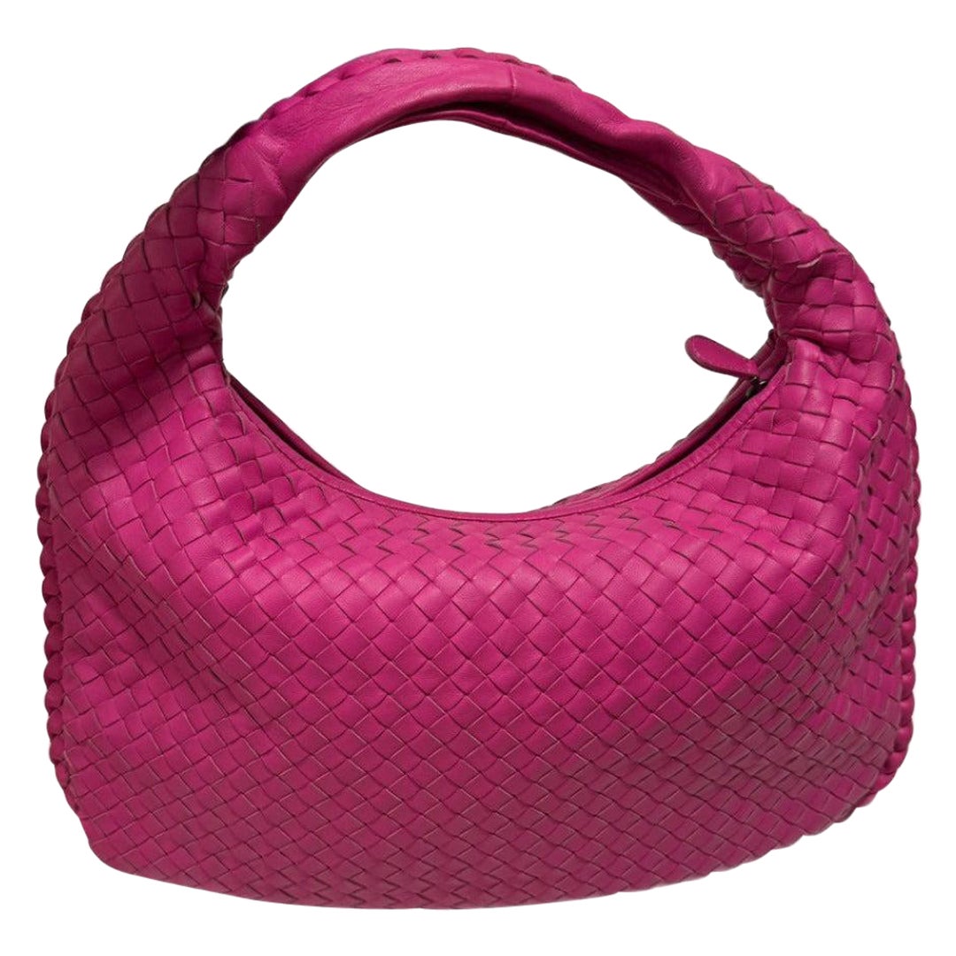 Bottega Veneta Veneta Hobo Medium Fuchsia Intrecciato Leather Bag 40cm
