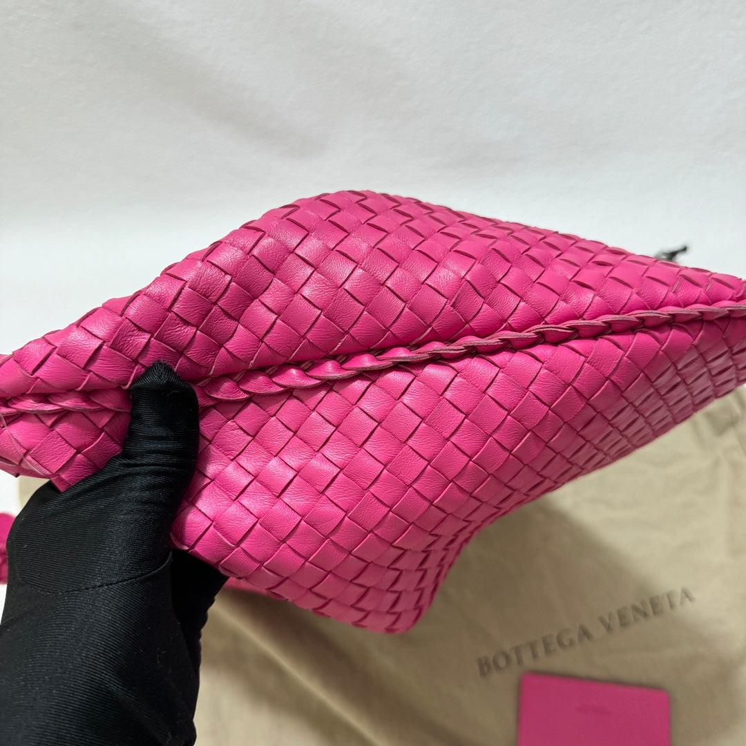 Women's Bottega Veneta Veneta Hobo Medium Fuchsia Pink Intrecciato Leather Bag 47cm