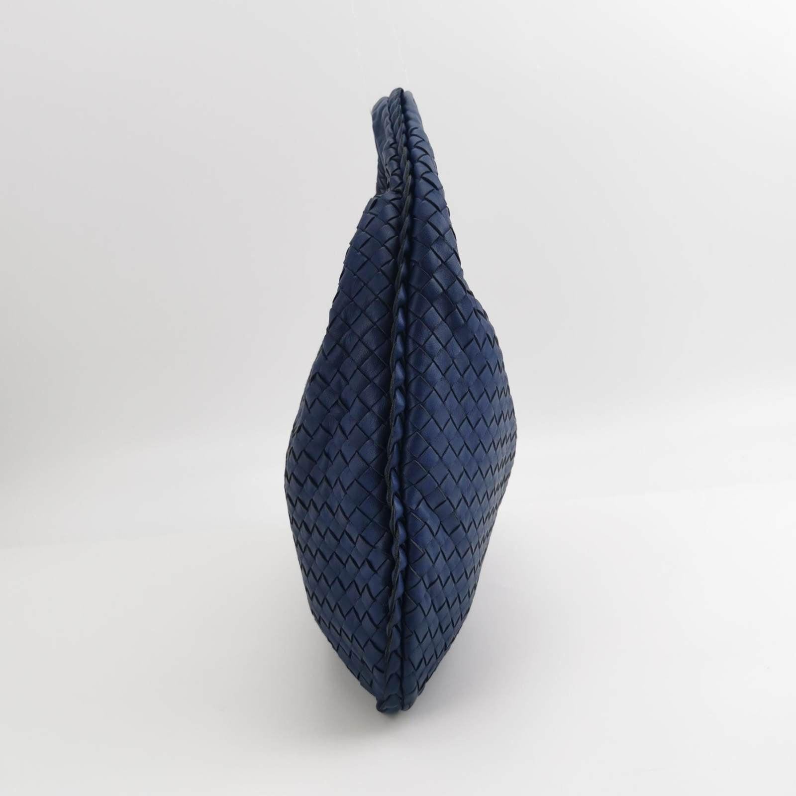Purple Bottega Veneta Veneta Hobo Medium Navy Intrecciato Leather Bag