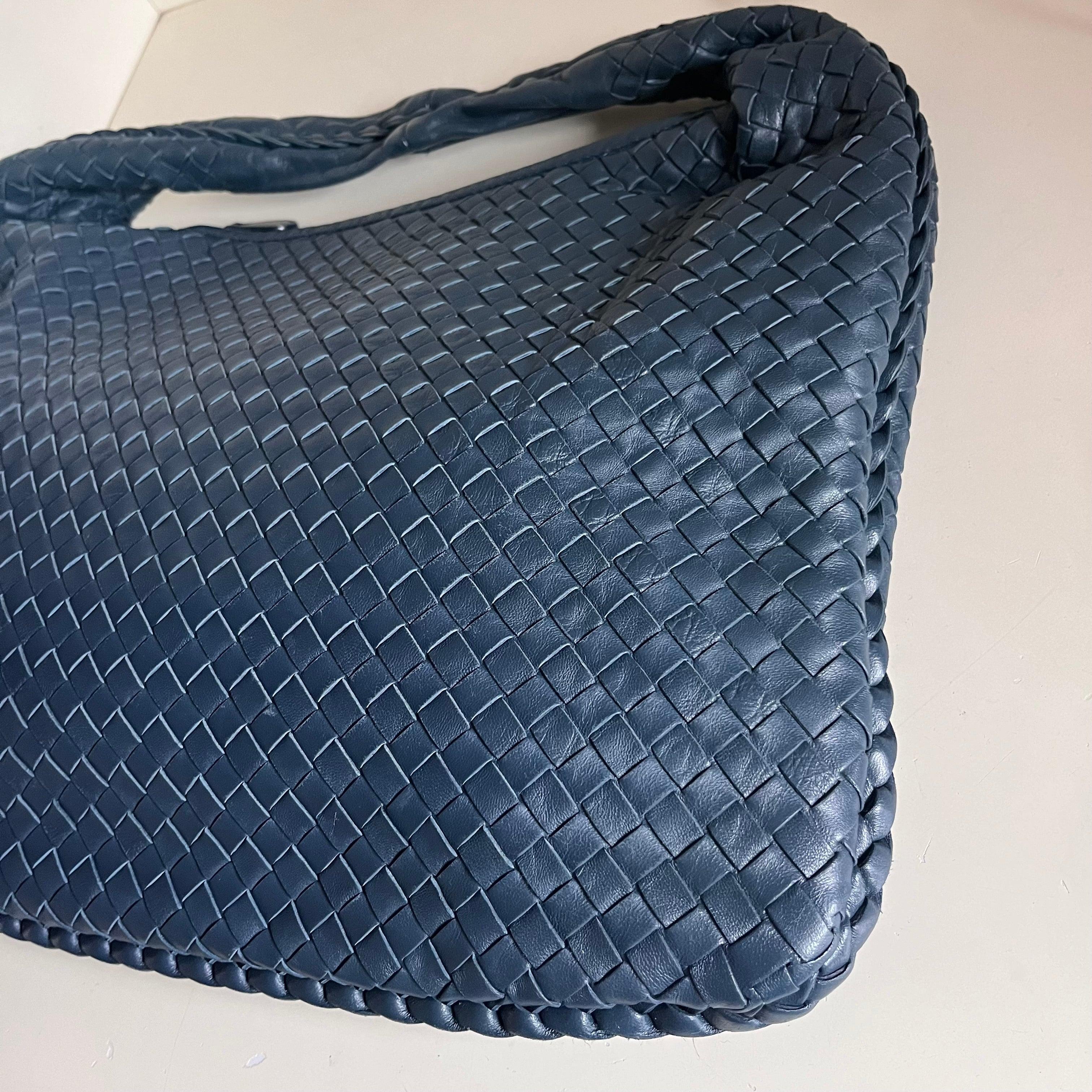 Women's Bottega Veneta Veneta Hobo Medium Navy Intrecciato Leather Bag