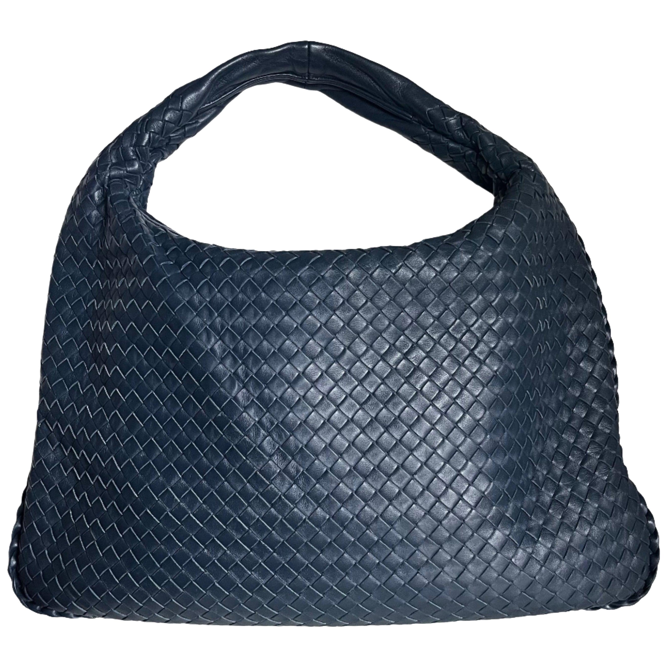 Bottega Veneta Veneta Hobo Medium Navy Intrecciato Leather Bag