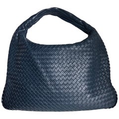 Bottega Veneta Veneta Hobo Medium Navy Intrecciato Leather Bag
