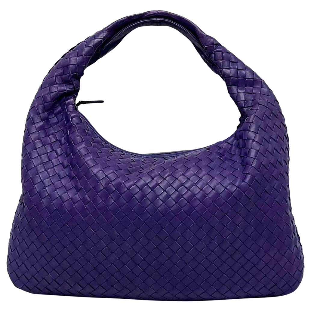Bottega Veneta Veneta Hobo Medium Purple Intrecciato Leather Bag