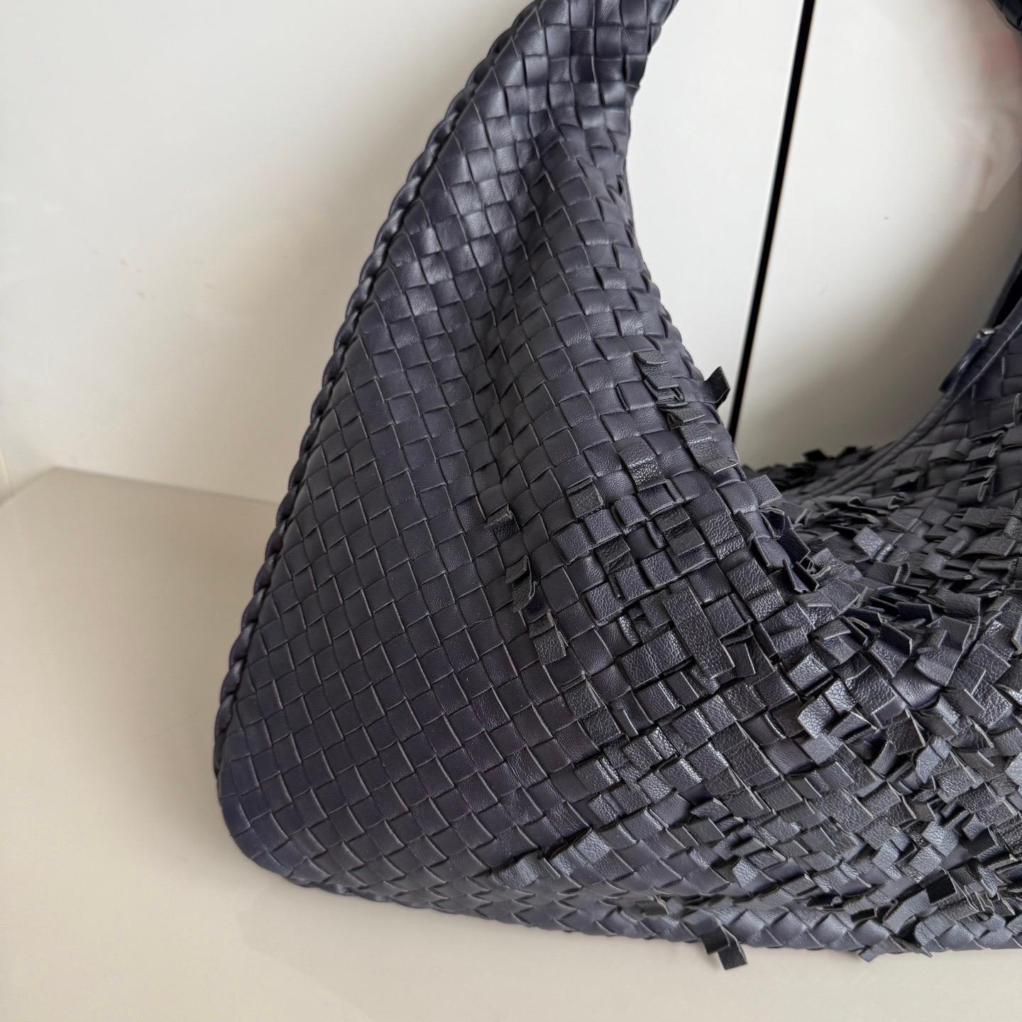 Black Bottega Veneta Veneta Hobo Midnight Blue Dark Navy Intrecciato Leather Bag 47cm