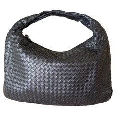 Used Bottega Veneta Veneta Intrecciato Hobo Bag Medium Black Leather 47cm