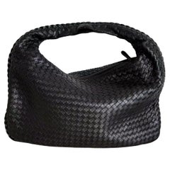 Bottega Veneta Veneta Intrecciato Hobo Bag Medium Black Leather 47cm