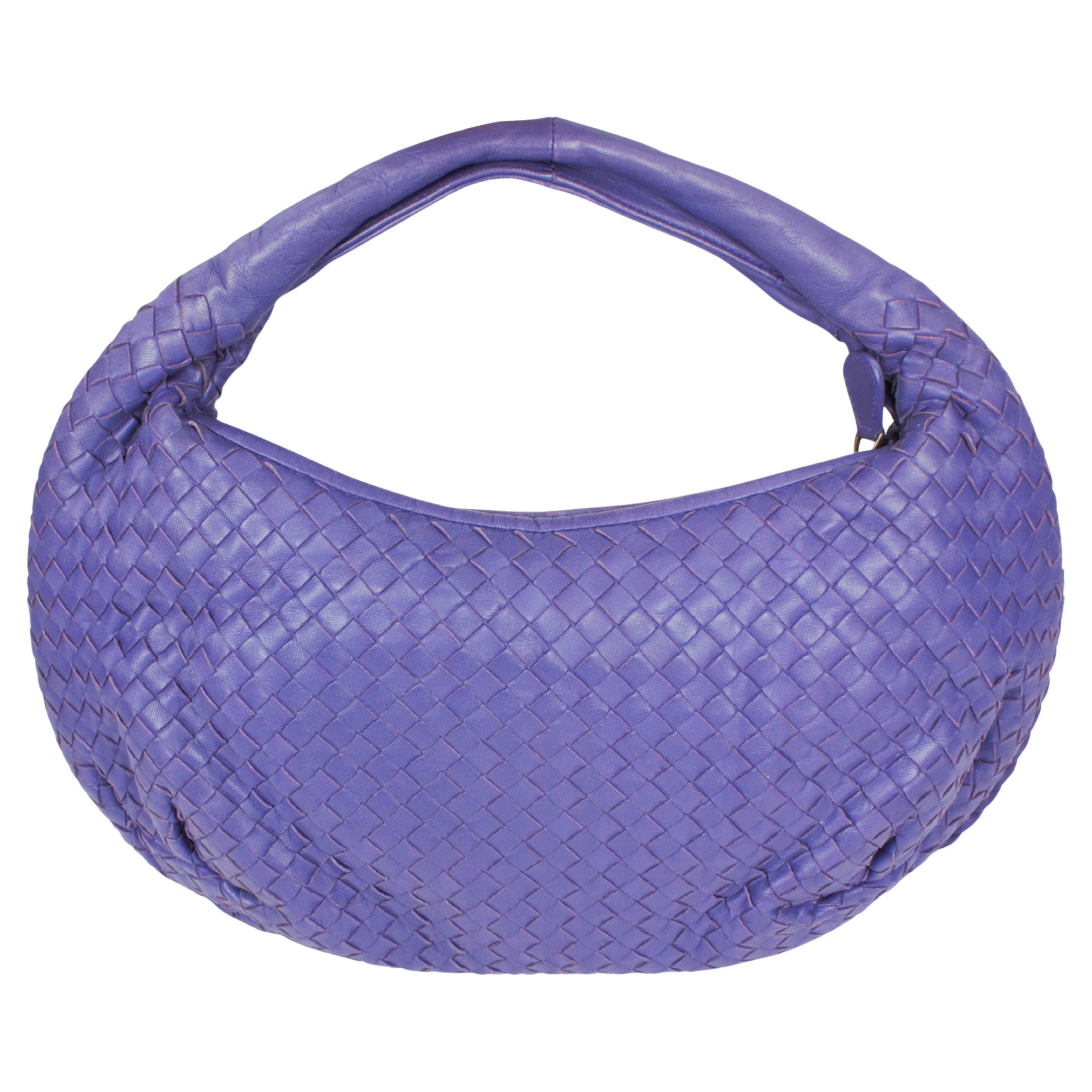 Bottega Navy Woven Leather Large Shoulder Bag For Sale at
