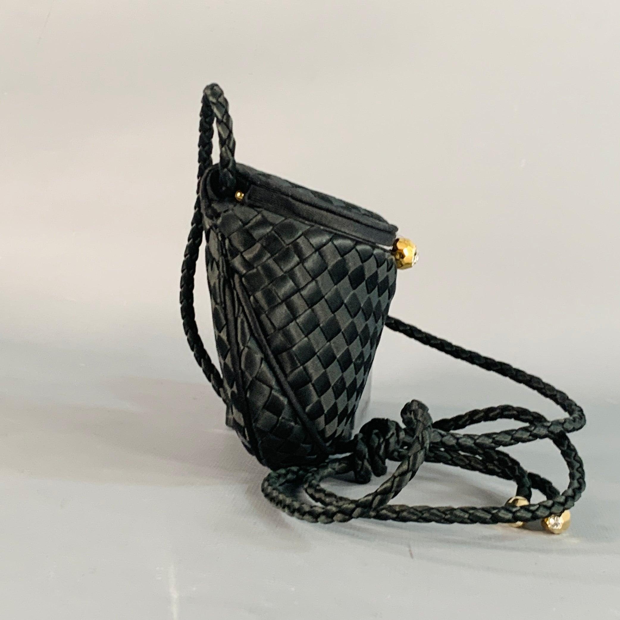 BOTTEGA VENETA Vintage 1990er Schwarz gewebt Intrecchiato Seide Mini Handtasche Damen im Angebot