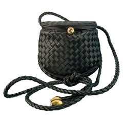 BOTTEGA VENETA Vintage 1990er Schwarz gewebt Intrecchiato Seide Mini Handtasche