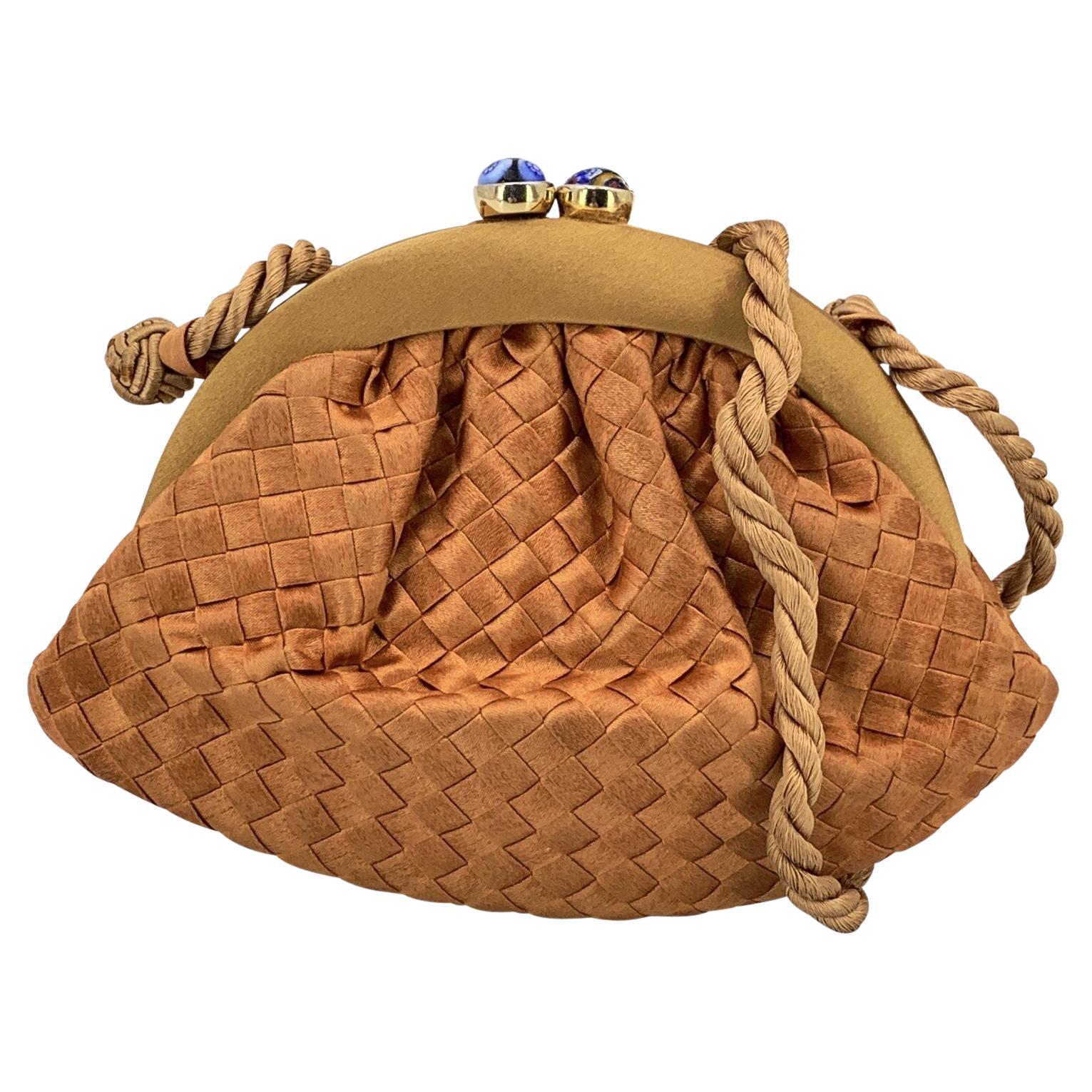 Bottega Veneta Vintage Beige Raso Intrecciato Murrine Mini Borsa a Tracolla