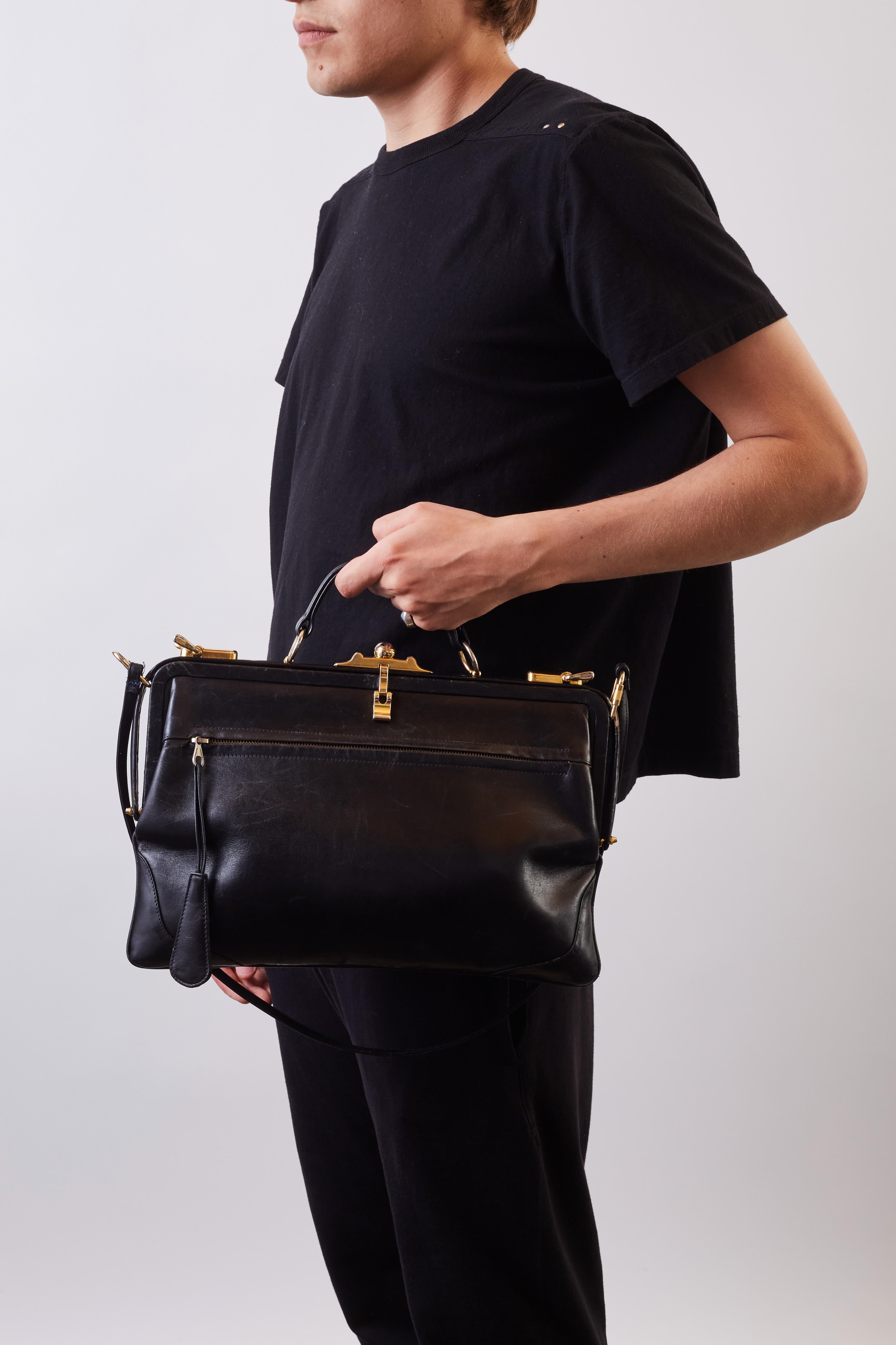 Women's Bottega Veneta Vintage Black Leather Hard Frame Doctor Top Handle Bag For Sale
